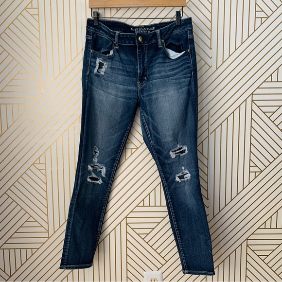 American Eagle Jegging super stretch Ripped Distressed Denim skinny Jeans 14 - Picture 2 of 11